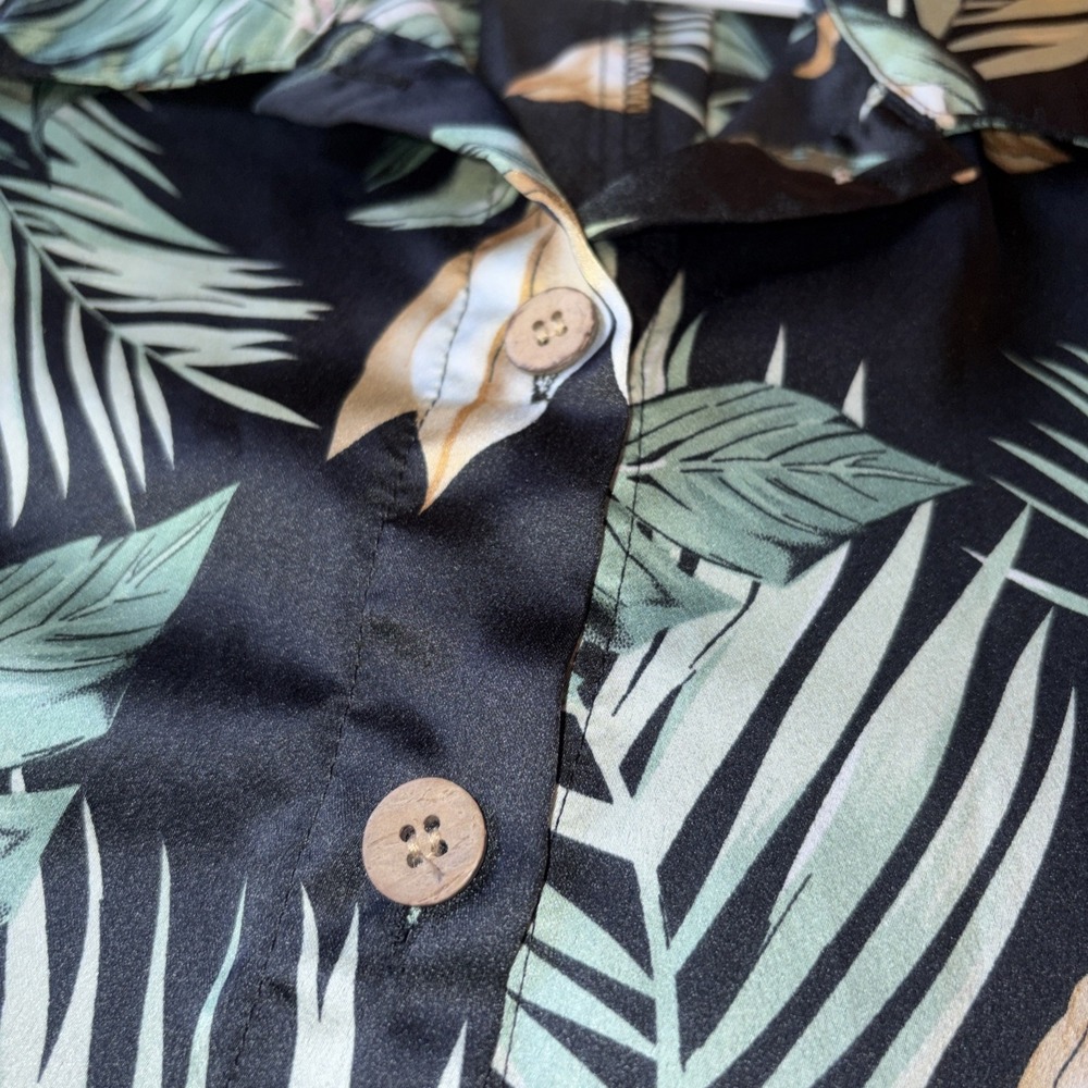 Women's Size M Tropical Resort Beach Vacay Satin Feel Shirt Dress - Picture 5 of 6